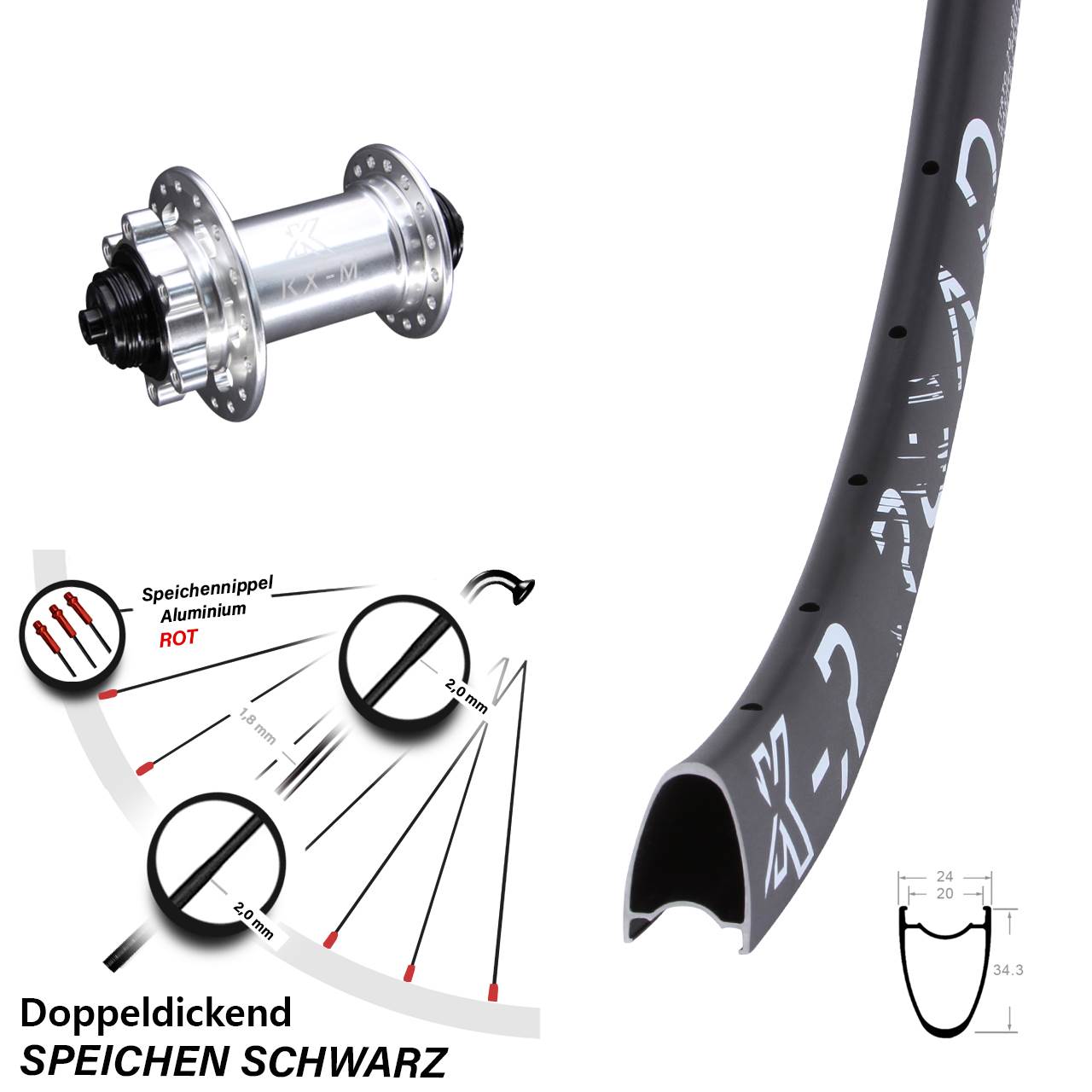 Laufrad 28 Zoll KX-MR Road 6-Loch 5/100 silbern