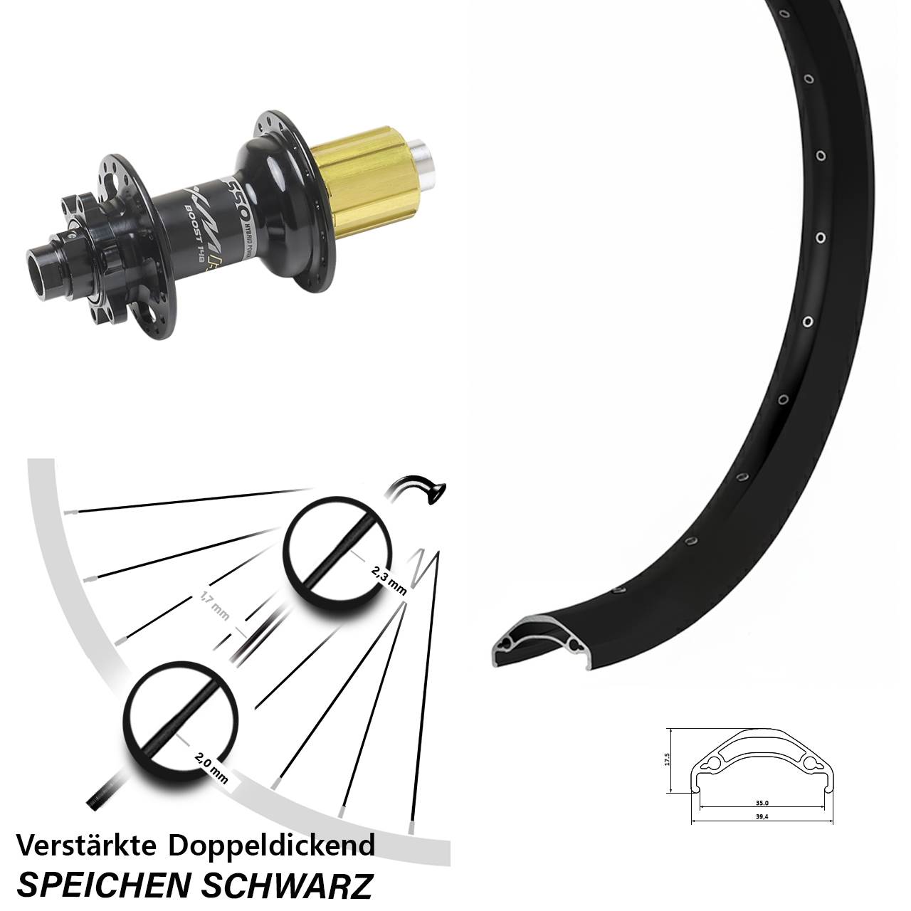 29 Zoll Ryde Disc 35 Miche XMH 550 6-Loch Hinterrad 12x148 8-11 fach