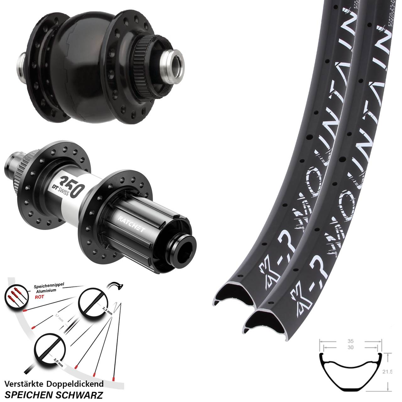 27,5 Zoll KX-R Mountain SON delux DT Swiss 350 HG Centerlock Laufradsatz 12x100/142