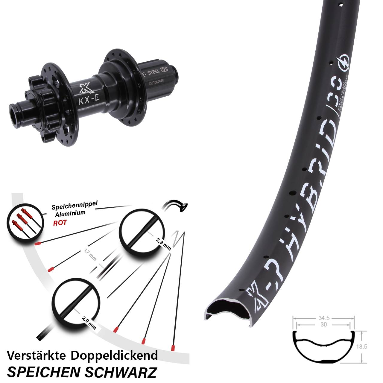 29 Zoll KX-R Hybrid 30 Boost 6-Loch Hinterrad 12x148 8-12 fach