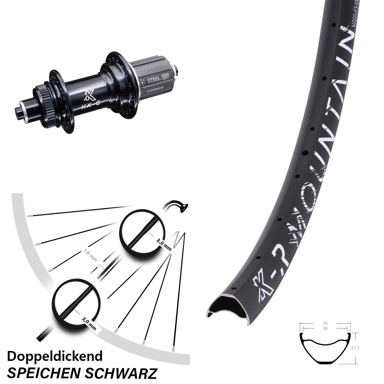 Hinterrad 27,5 Zoll R Mountain KX-GS 8-12 fach