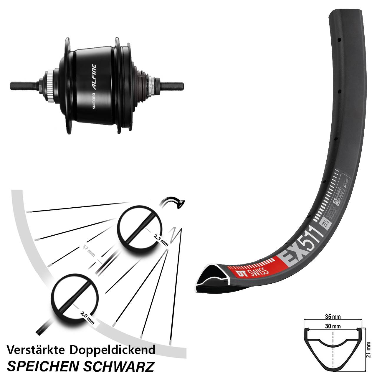 29 Zoll Hinterrad DT Swiss EX511 Shimano Alfine 8 Gang