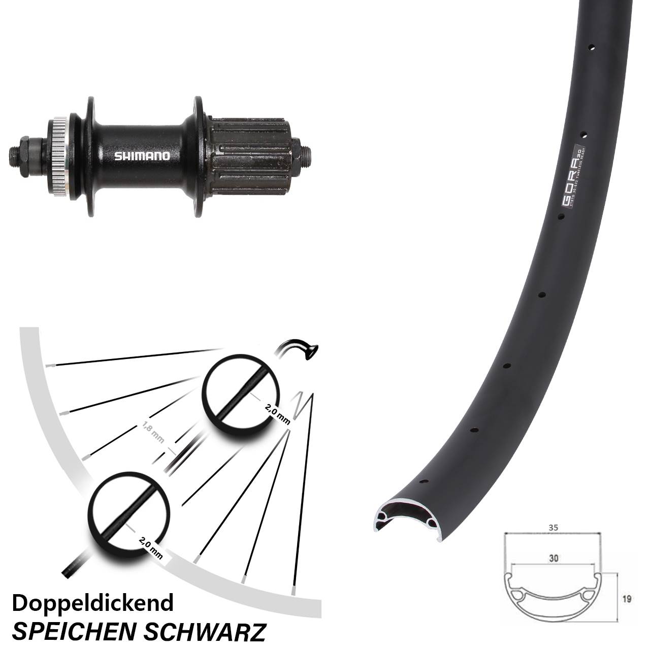 29 Zoll Gora 30 Shimano FH-UR600 Centerlock Hinterrad für Schnellspanner 8-12 fach HG