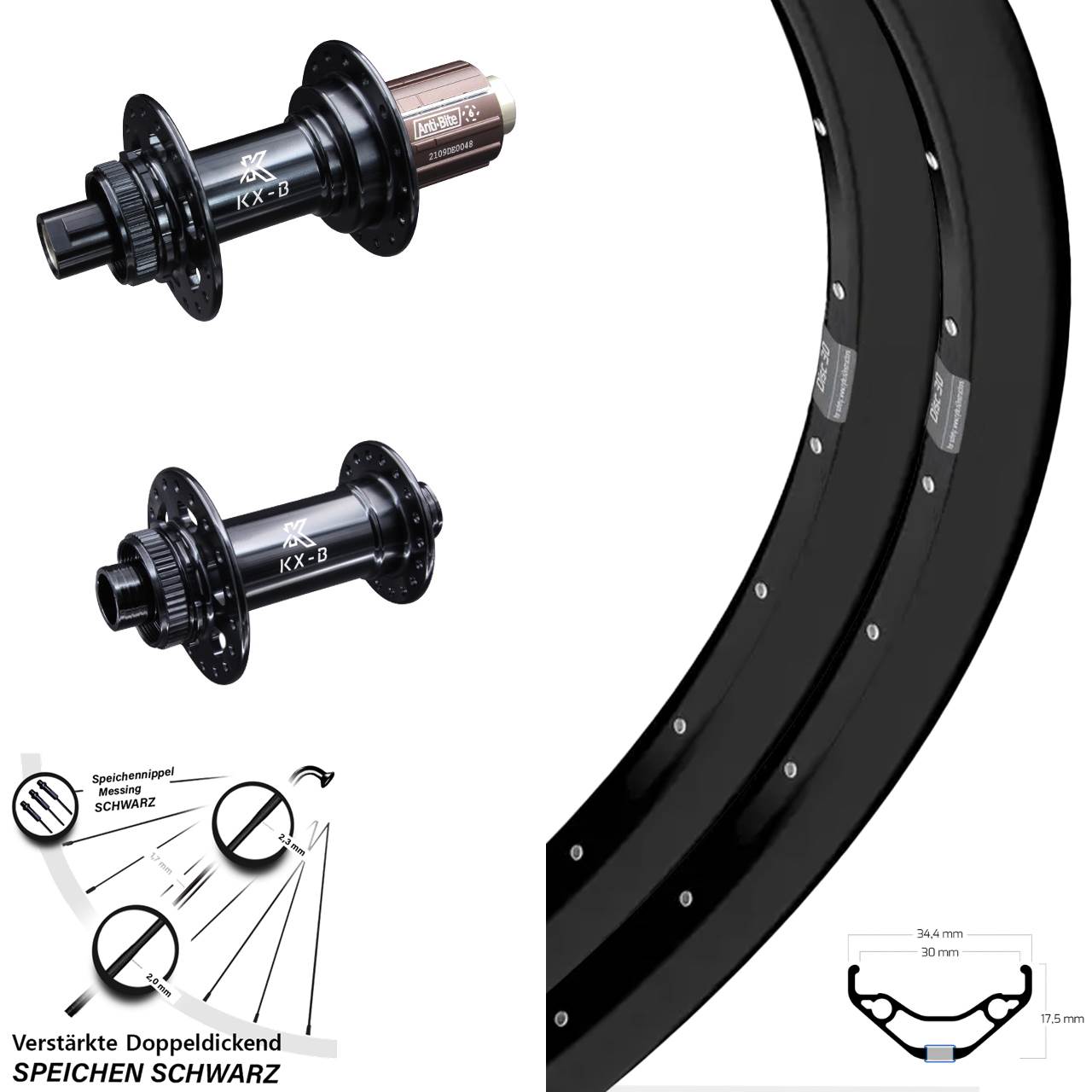 Laufradsatz Centerlock 27,5 Zoll Ryde Disc 30 KX-B 8-12 fach HG 15x110 12x148