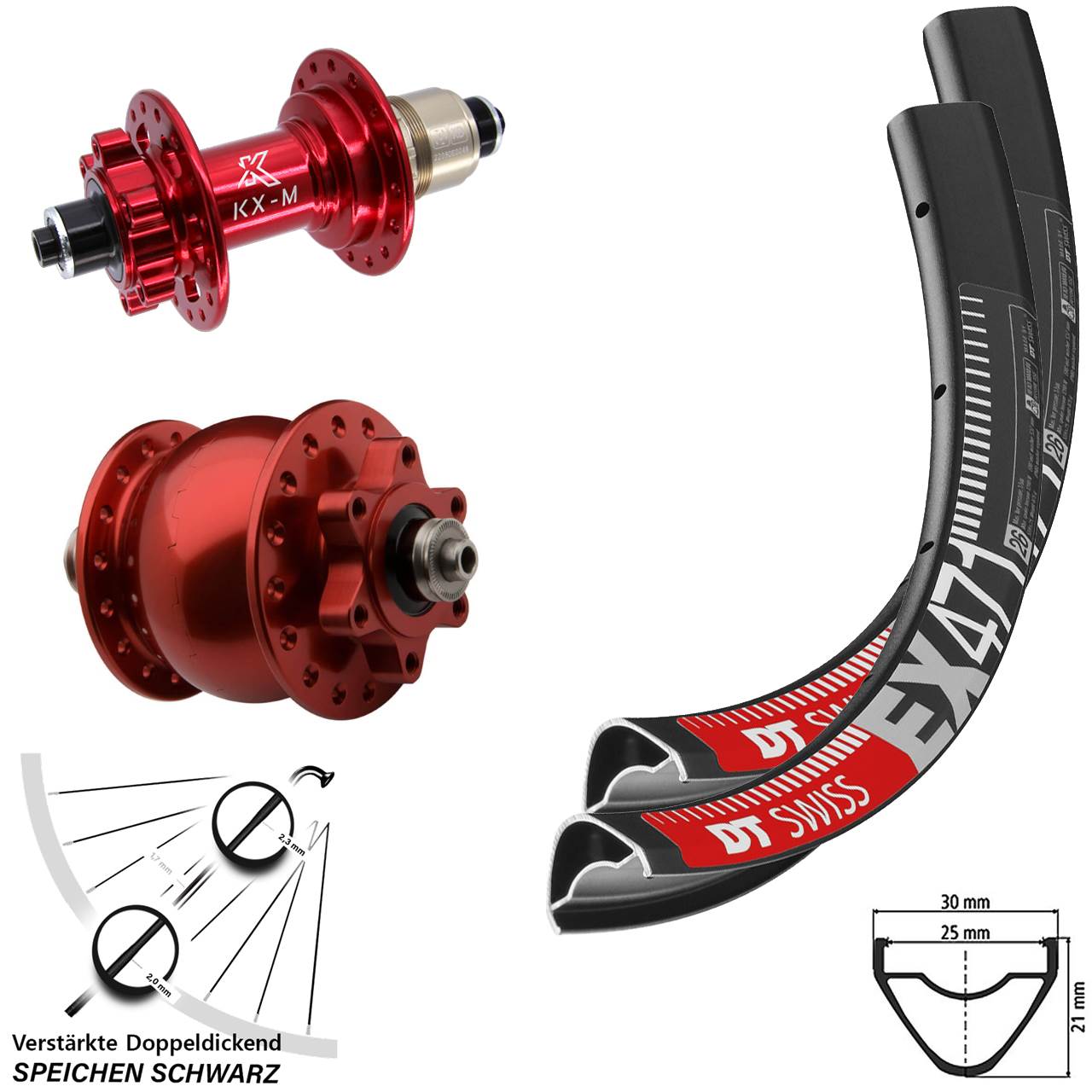 DT Swiss EX 471 KX-M rot SON 28 650B Disc Laufrad-Satz für Schnellspanner SRAM XD