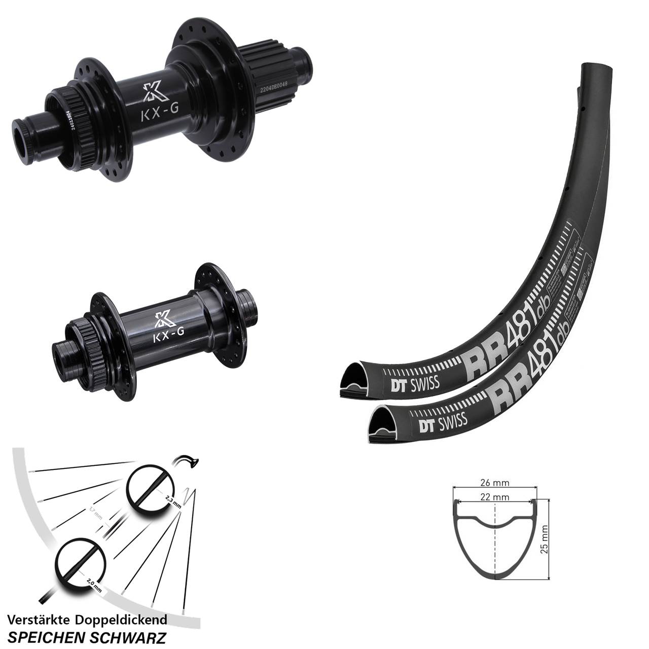 DT Swiss RR 481 KX-GS Heavy Duty 28 Zoll Laufradsatz Centerlock 12x100/142 Micro Spline
