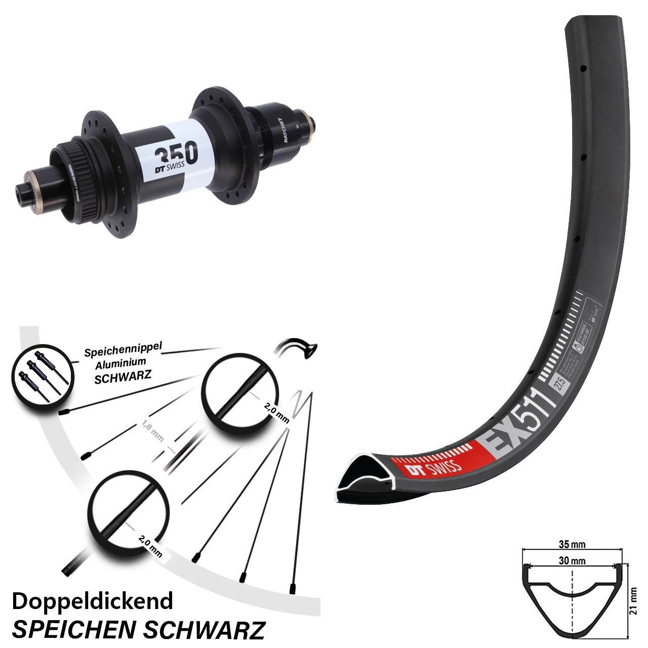 DT Swiss EX 511-350 29 Zoll Hinterrad Centerlock XD QR