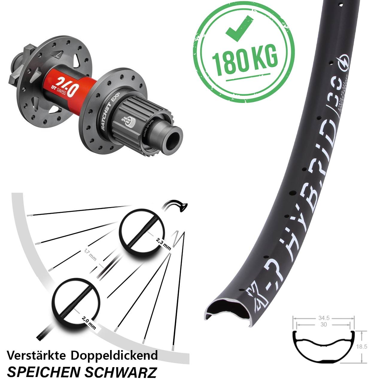 Disc Laufrad 29 Zoll KX-R Hybrid 30 DT Swiss 240 EXP Micro Spline 12x148