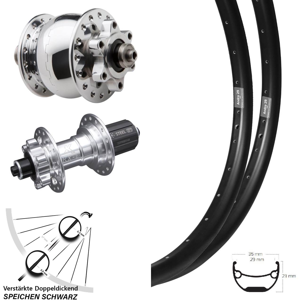 Ryde Andra 29 KX-E Heavy Duty SON 28 Zoll 6-Loch Laufradsatz QR 8-12 fach HG