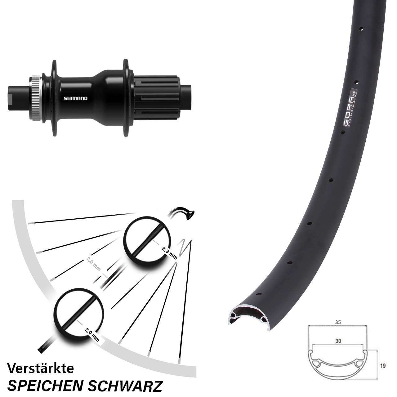 Boost Disc Laufrad 12x148 29 Zoll Gora 30 Shimano FH-TC500-B 8-11 fach HG