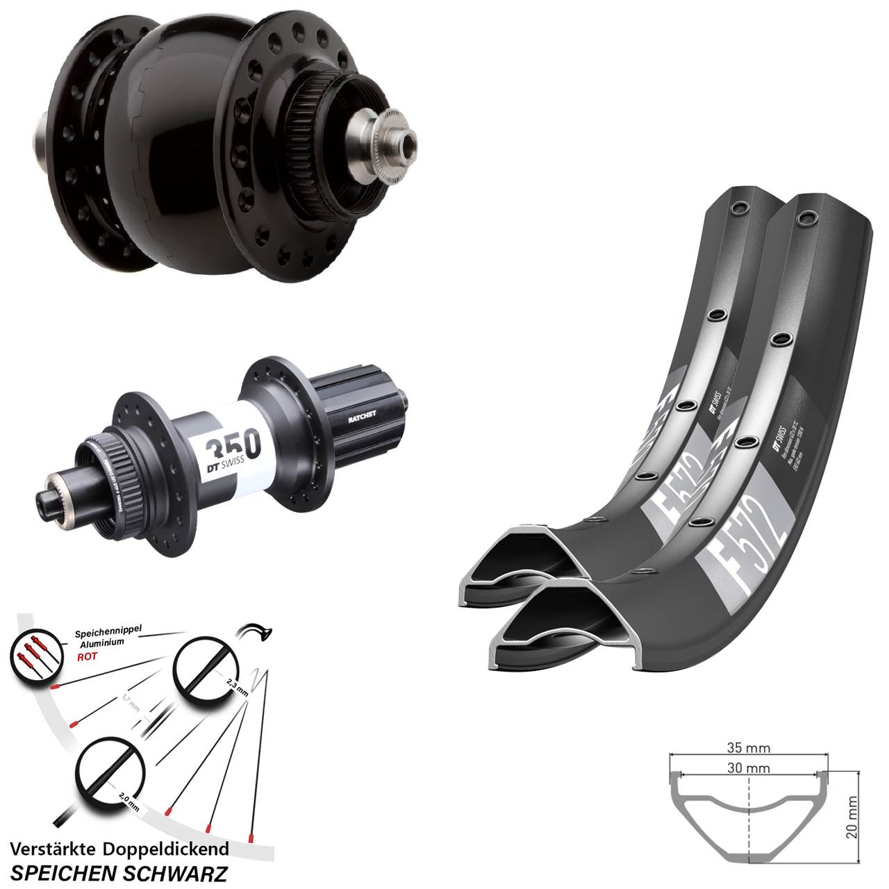 27,5 Zoll DT Swiss F572-350 Ratchet 36 SONdelux Centerlock Laufradsatz QR 8-11 fach