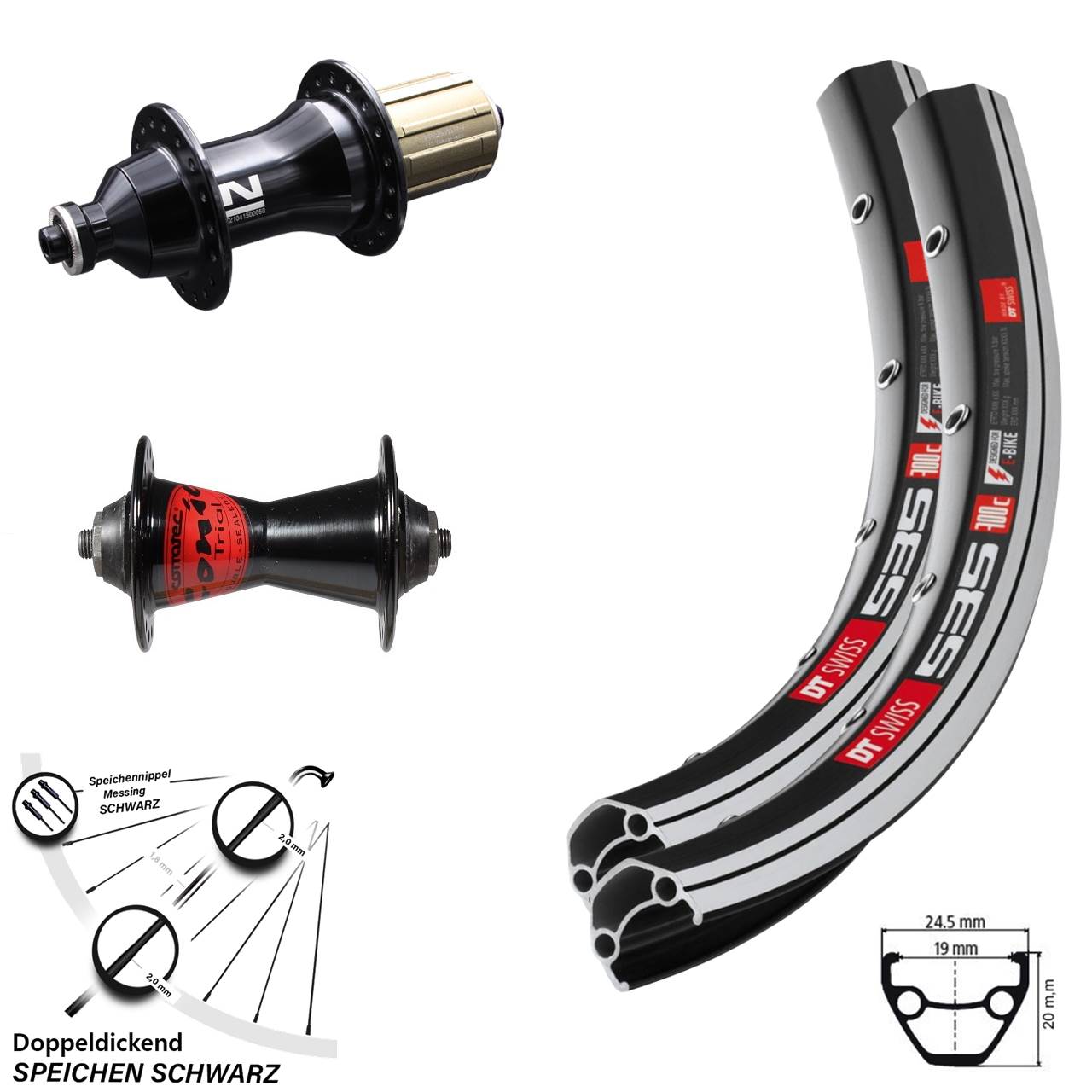 Laufradsatz 28 Zoll DT Swiss 535 Ryde Felgenbremse Novatec Nabe 8-12 fach Formula Conic