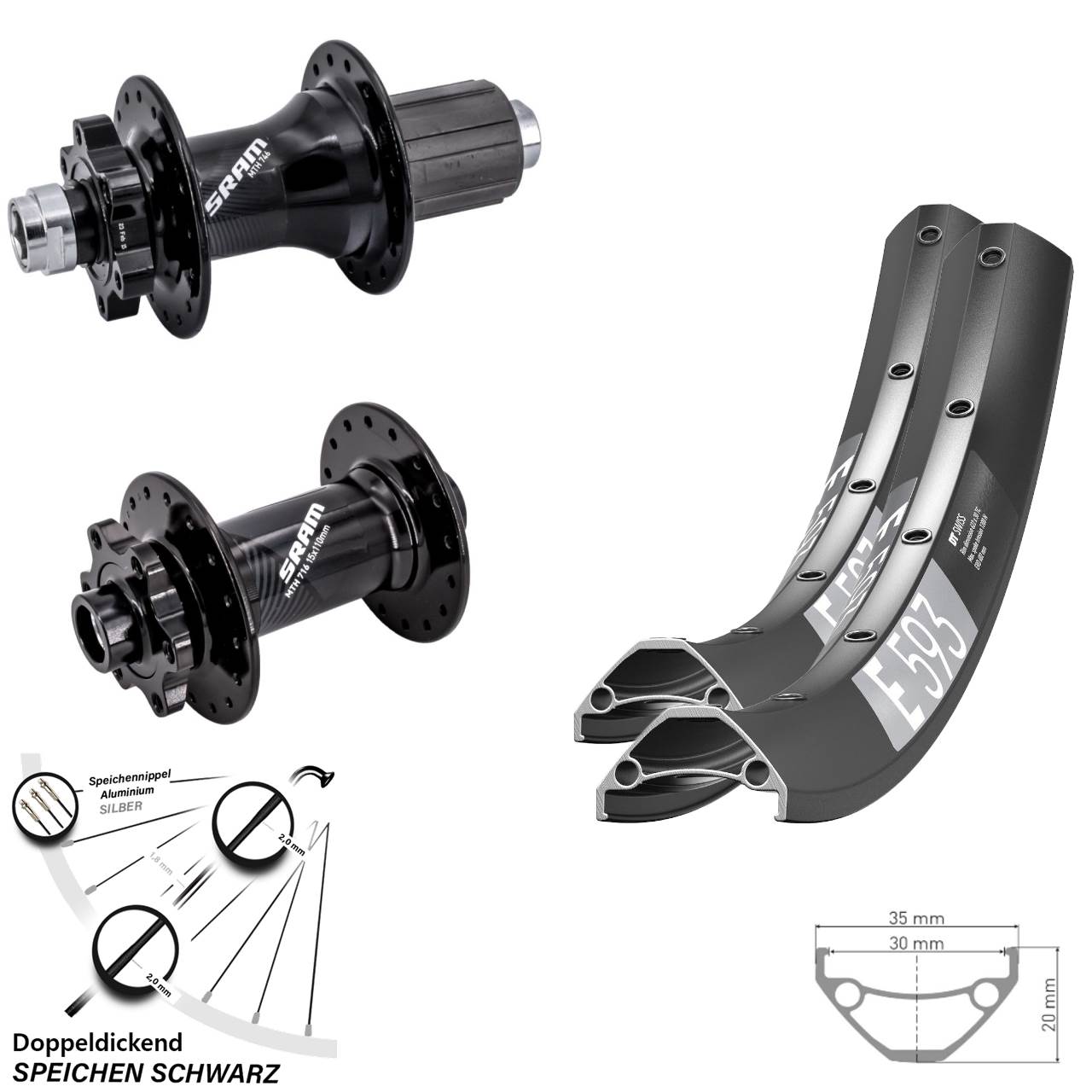 Disc Laufrad-Satz 15x110 12x148 29 Zoll DT Swiss E593 Sram 716 746 8-11 fach HG