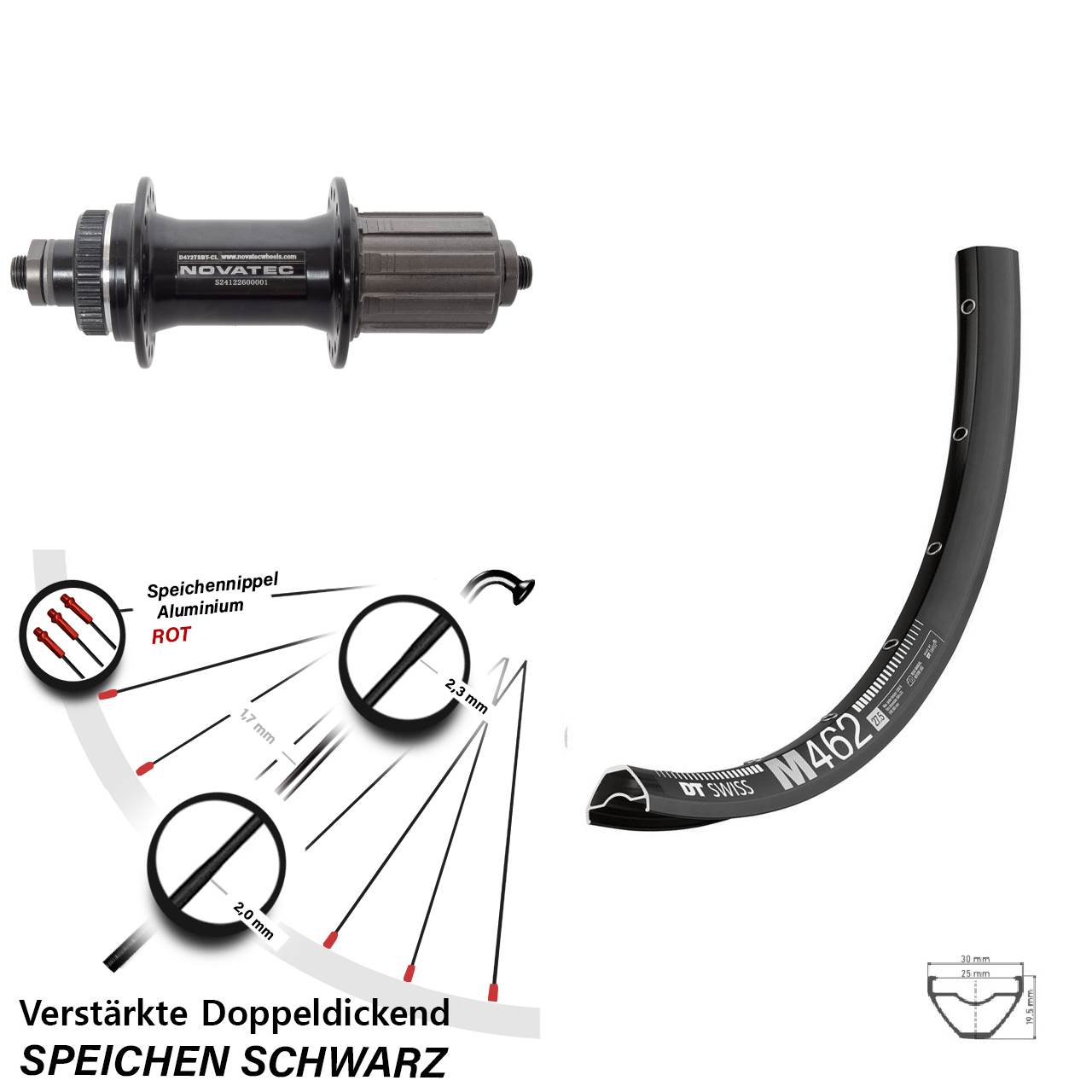 DT Swiss M462 Novatec D472 27,5 Zoll Disc Hinterrad QR 8-12 fach