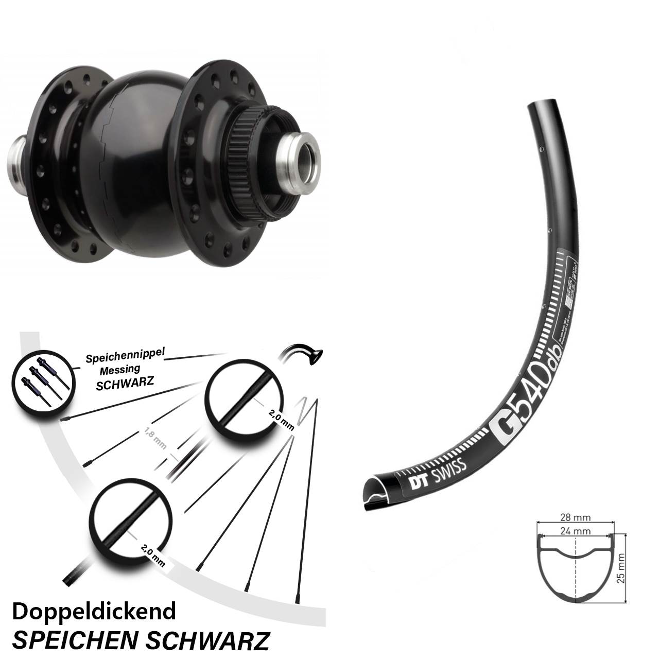 Dynamo Boost 12x110 DT Swiss G 540 Vorderrad SON 28 Zoll schwarz Centerlock