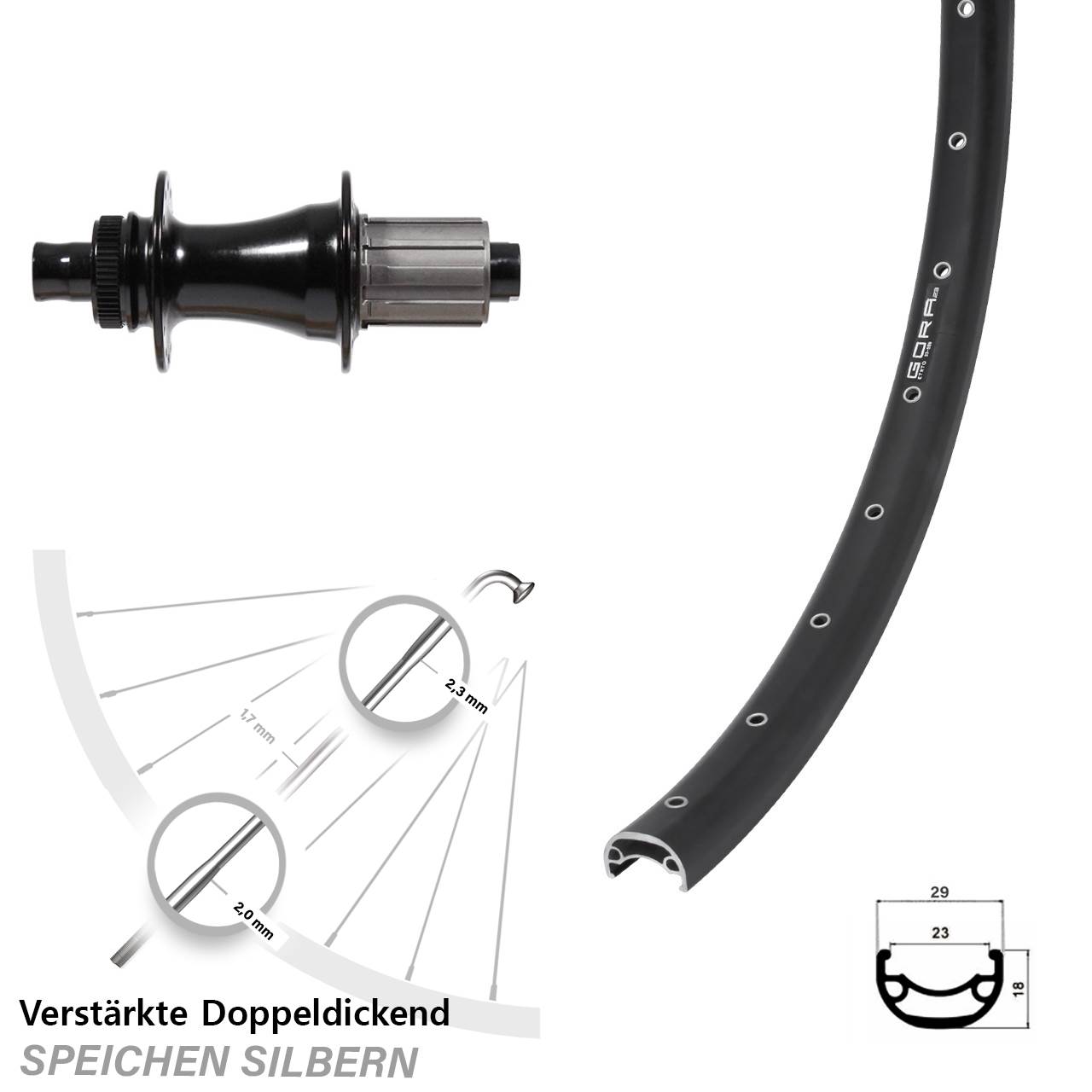 Hinterrad Gora 23 Disc Formula CL-148S Boost schwarz 8-11 fach