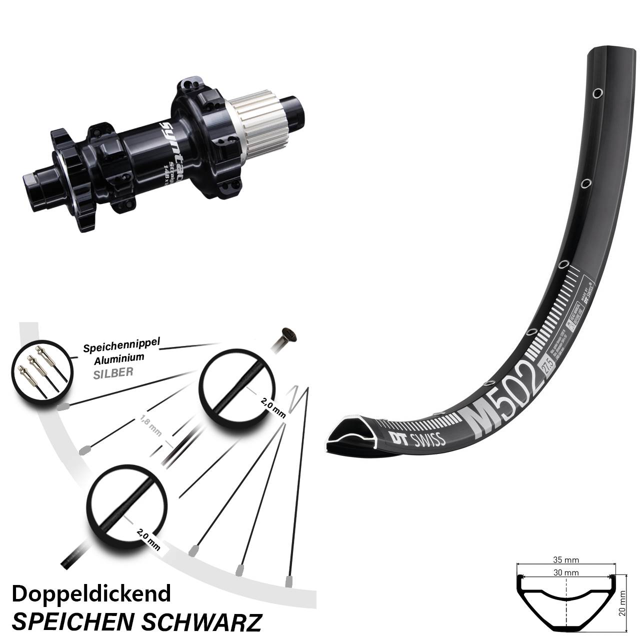 Syntace Straightpull Boost 6-Loch Micro Spline 29 Zoll Hinterrad DT Swiss M502 MTB