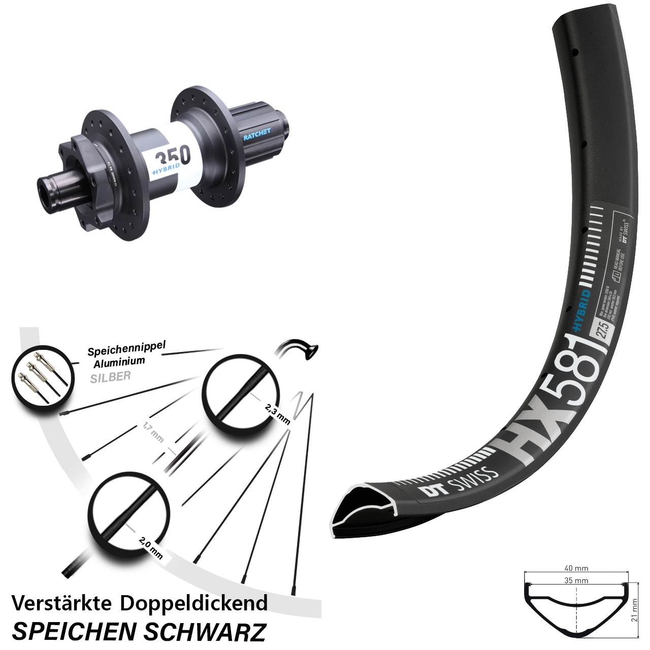 Boost Disc Hinterrad 12x148 27,5 Zoll DT Swiss HX581-350 Hybrid 8-11 fach