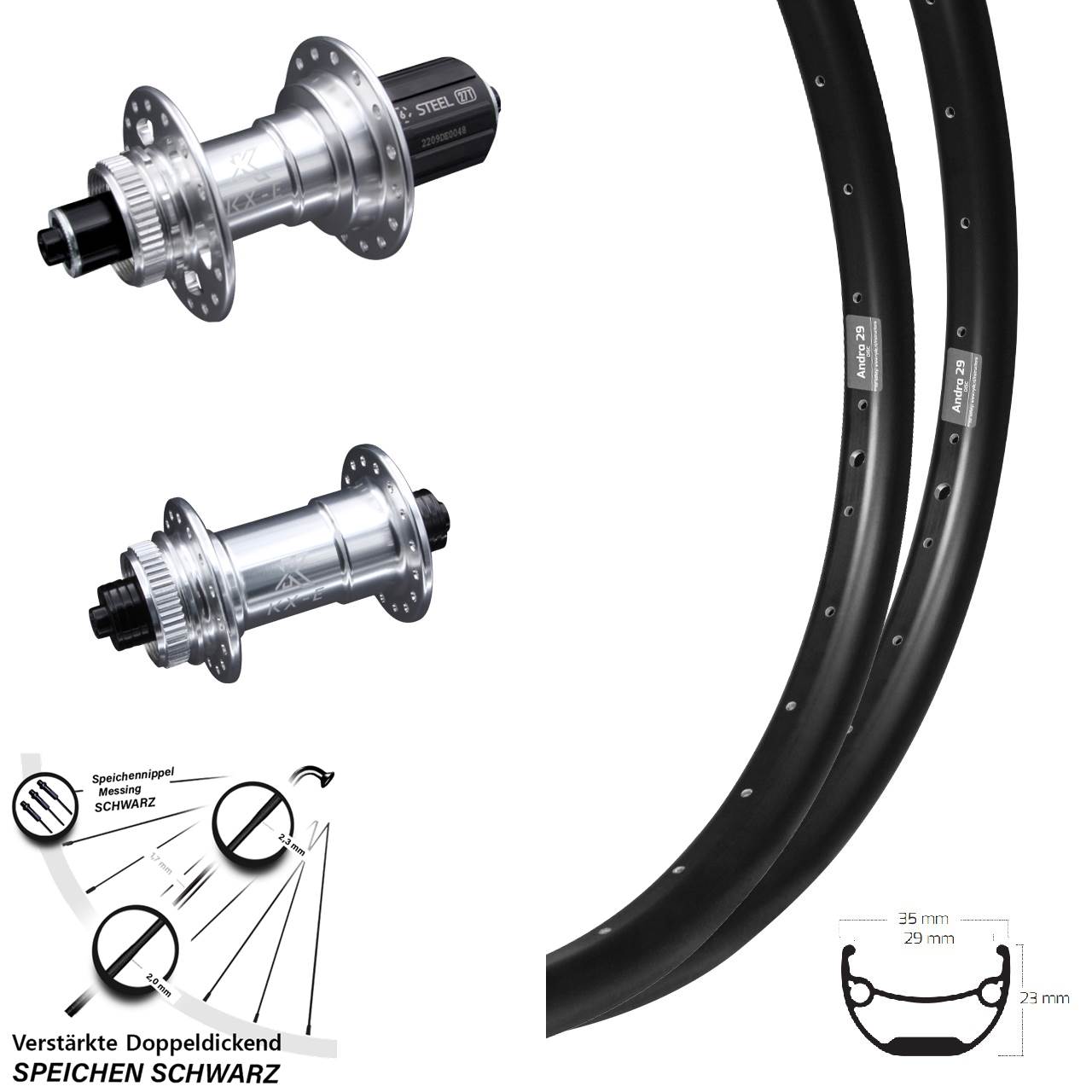 Ryde Andra 29 KX-E verstärkt 20 Zoll Disc Laufradsatz QR 8-12 fach HG