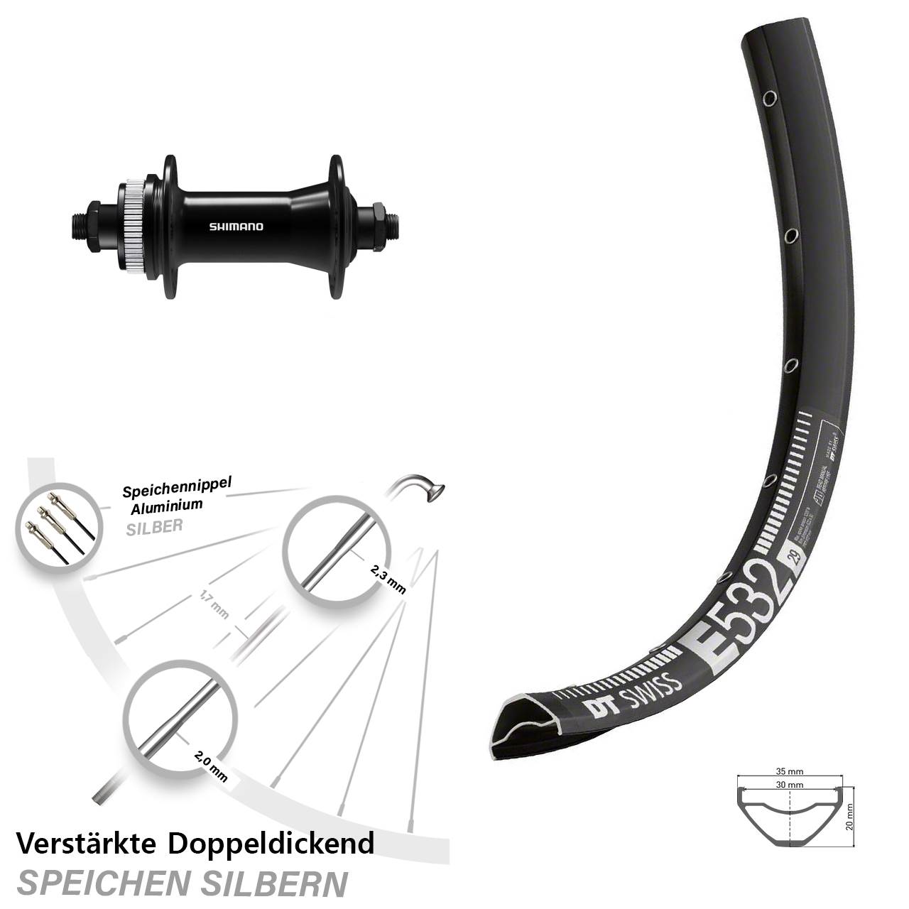 DT Swiss E 532 Shimano HB-QC400 29 Zoll Disc Laufrad für Schnellspanner