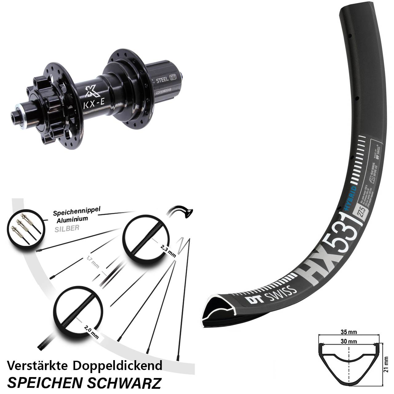 Hinterrad 6-Loch 29 Zoll DT Swiss HX 531 KX-E 8-12 fach HG QR Boost