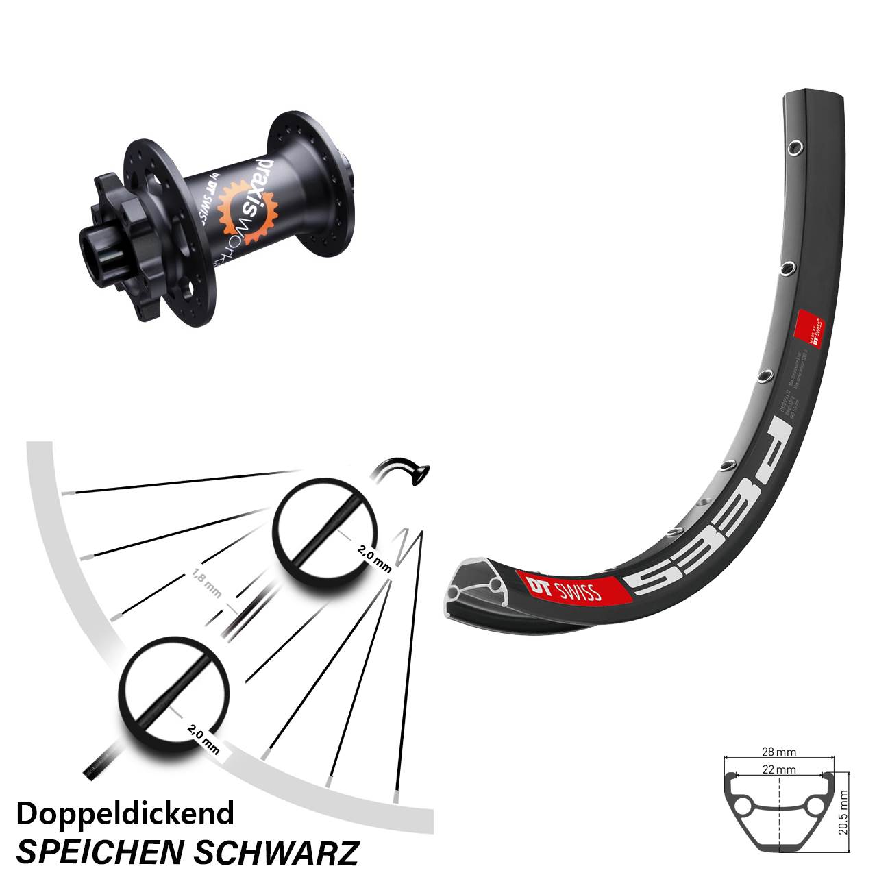 26 Zoll DT Swiss 533d-350 Disc Vorderrad 15x100