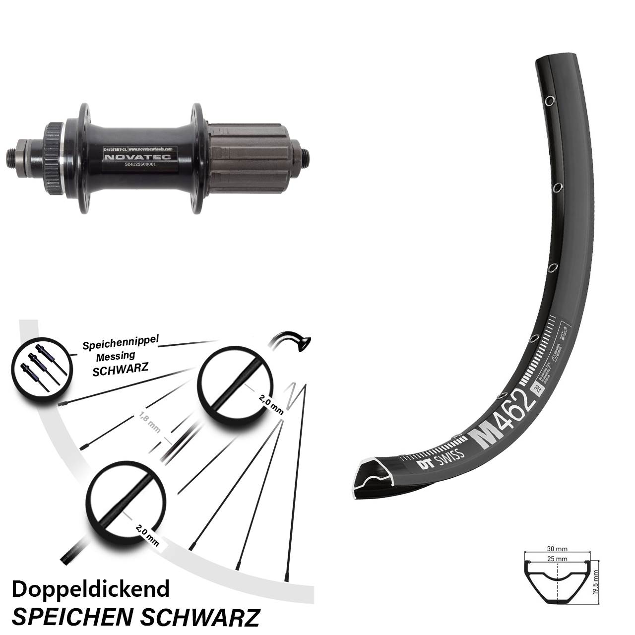 Disc Laufrad QR 650B DT Swiss M 462 Novatec D472 8-12 fach