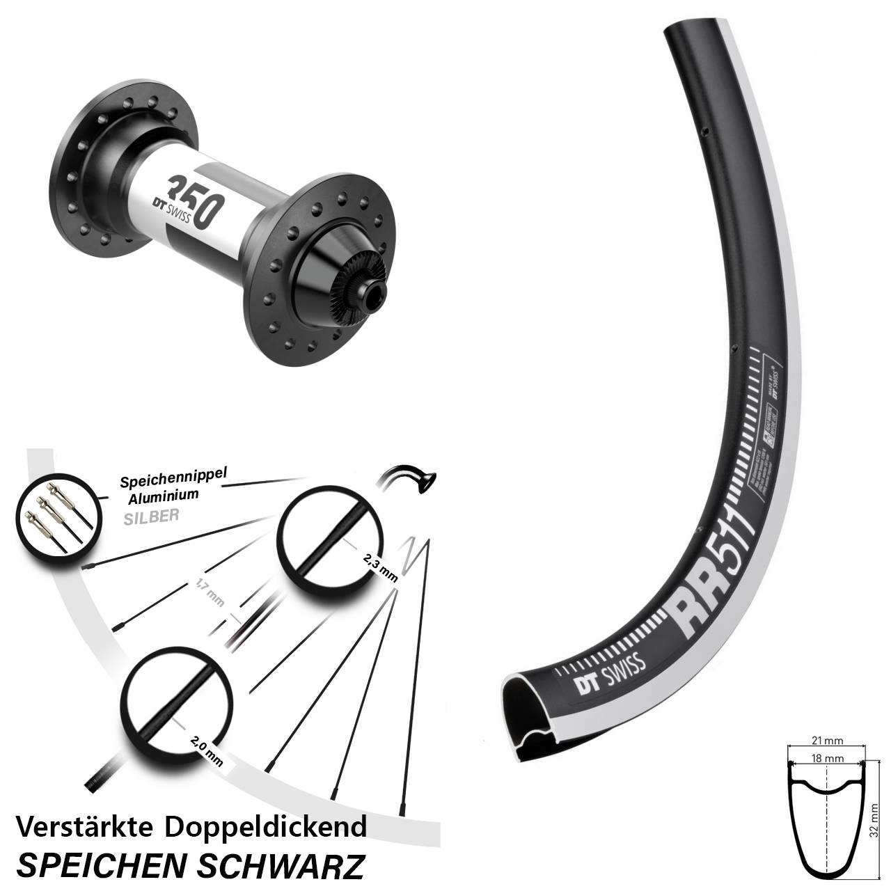 28 Zoll DT Swiss RR511-350 Vorderrad QR Road