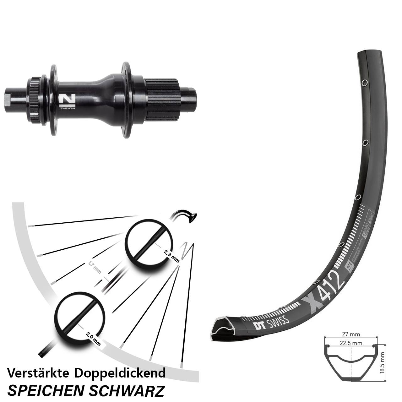 28-29 Zoll DT Swiss X 412 Novatec D792SB Disc Laufrad 12x142 Shimano Micro Spline