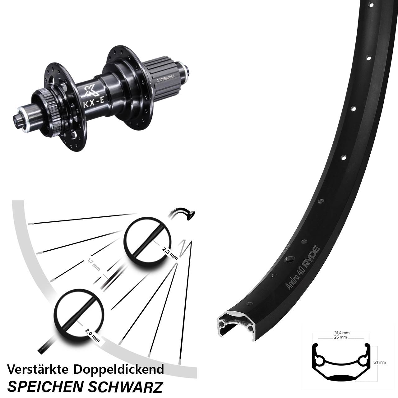 Hinterrad 26 Zoll Ryde Andra 40 Disc KX-E 6 Kugellager Shimano Micro Spline QR