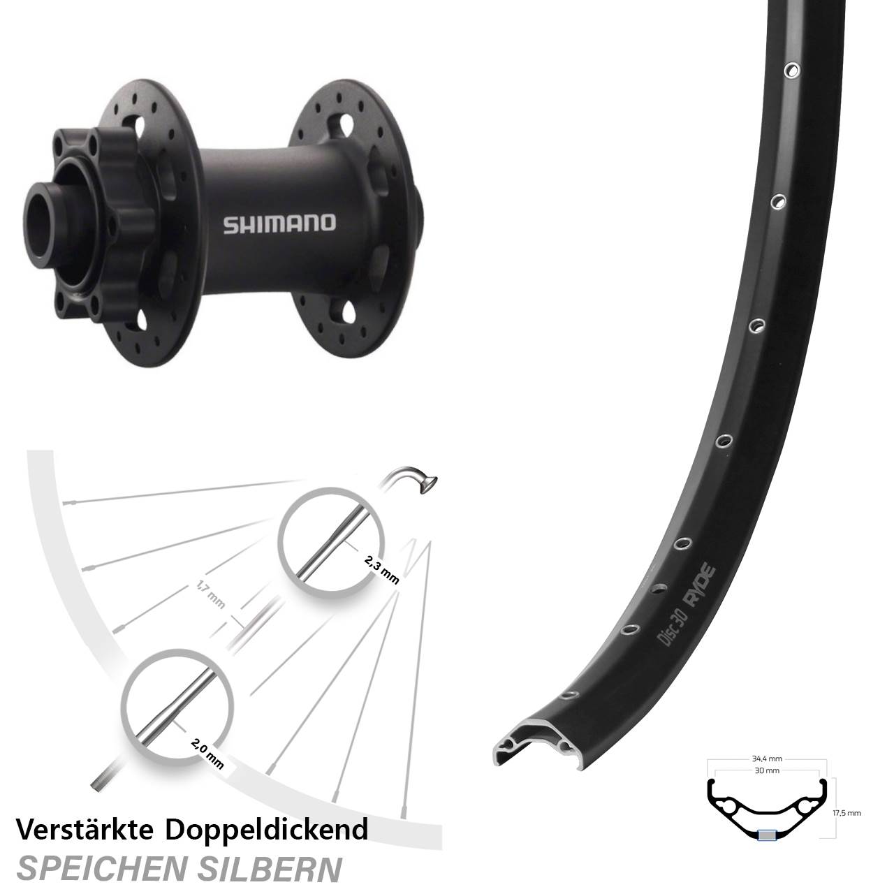 Vorderrad 15x100 29 Zoll Ryde Disc 30 Shimano HB-M758