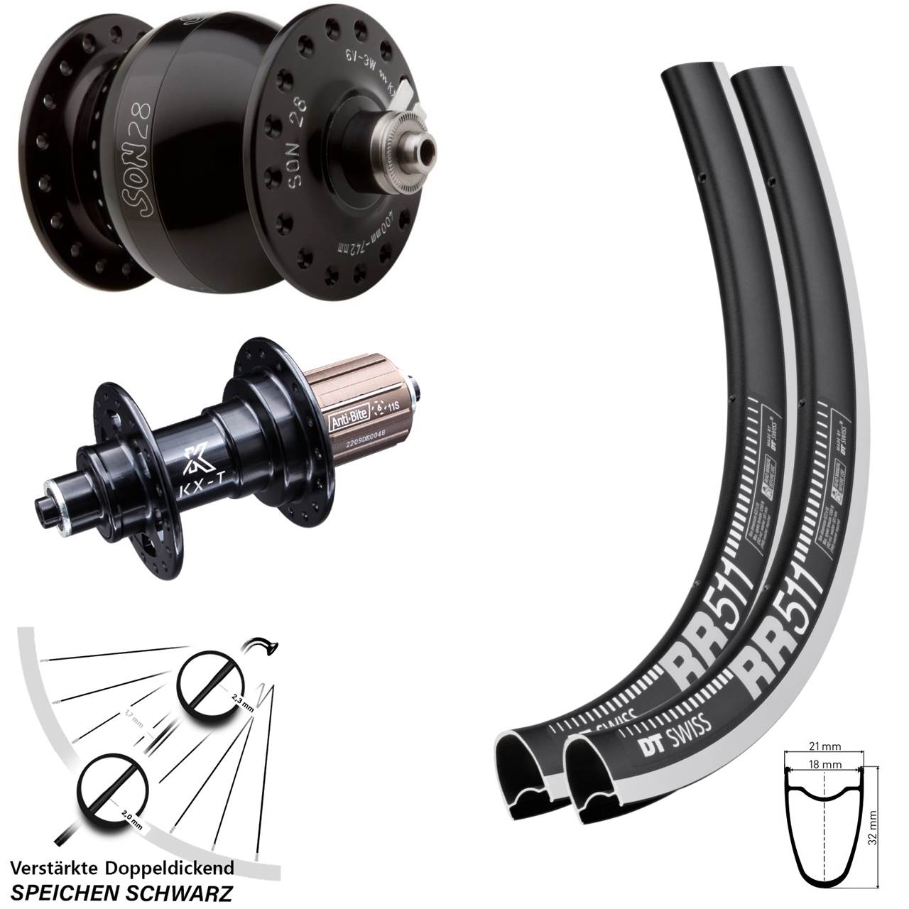 Laufrad-Satz 28 Zoll DT Swiss RR511 KX-T SON 28 8-12 fach HG QR
