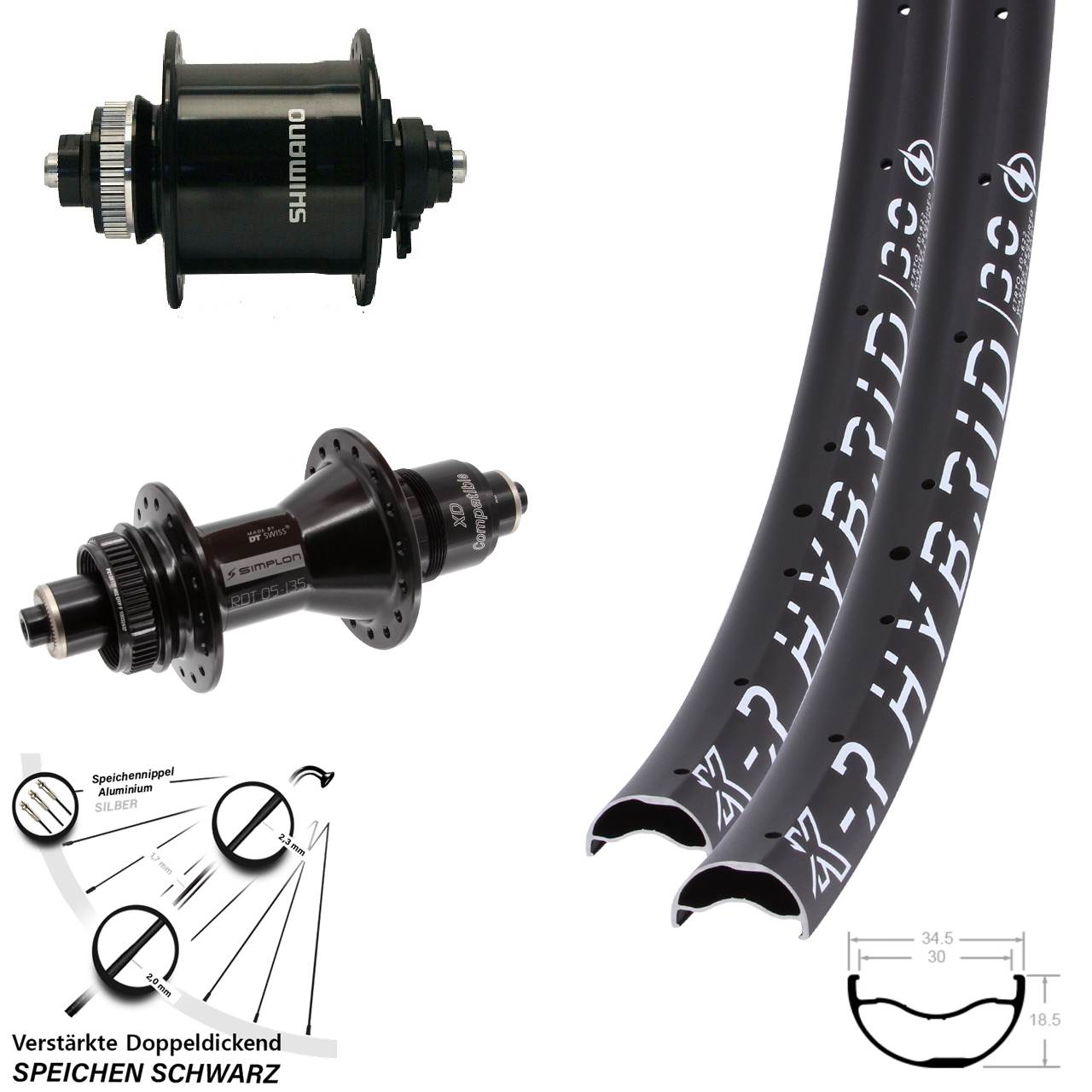KX-R Hybrid 30 DT Swiss 370 Shimano DH-UR700 29 Zoll Centerlock Laufradsatz QR SRAM XD