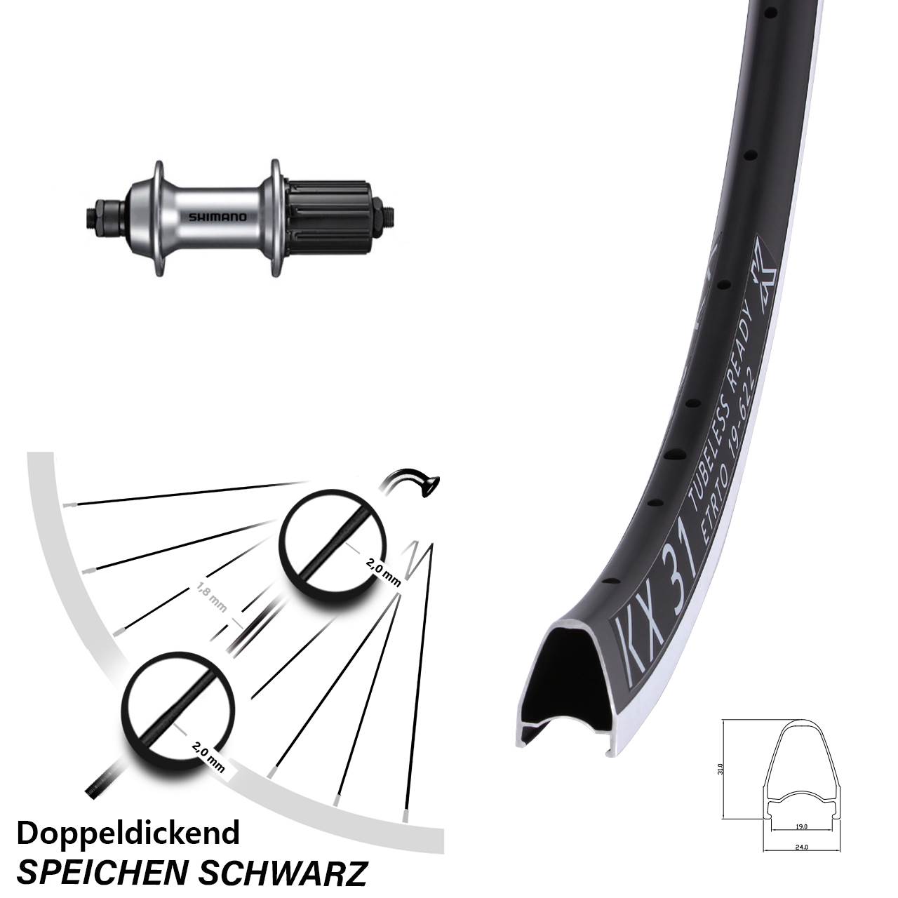 KX 31 Shimano Tiagra 28 Zoll Hinterrad QR 11-12 fach