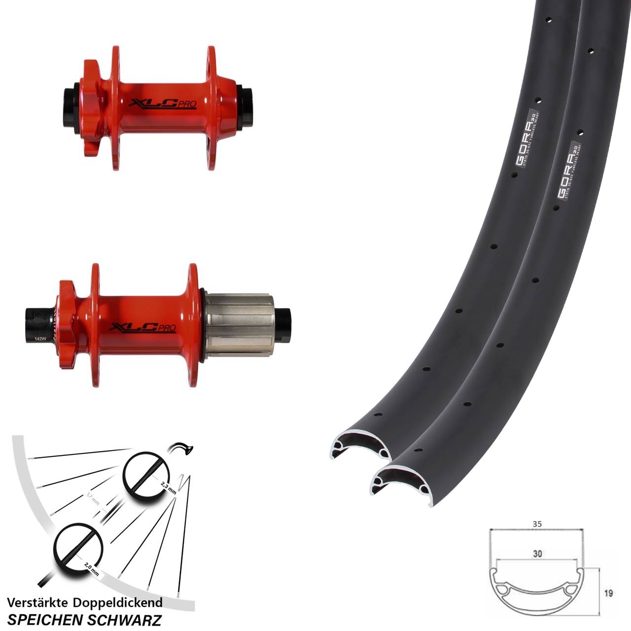 26 Zoll Gora 30 XLC rot Disc Laufradsatz 15x100 12x142 8-11 fach HG