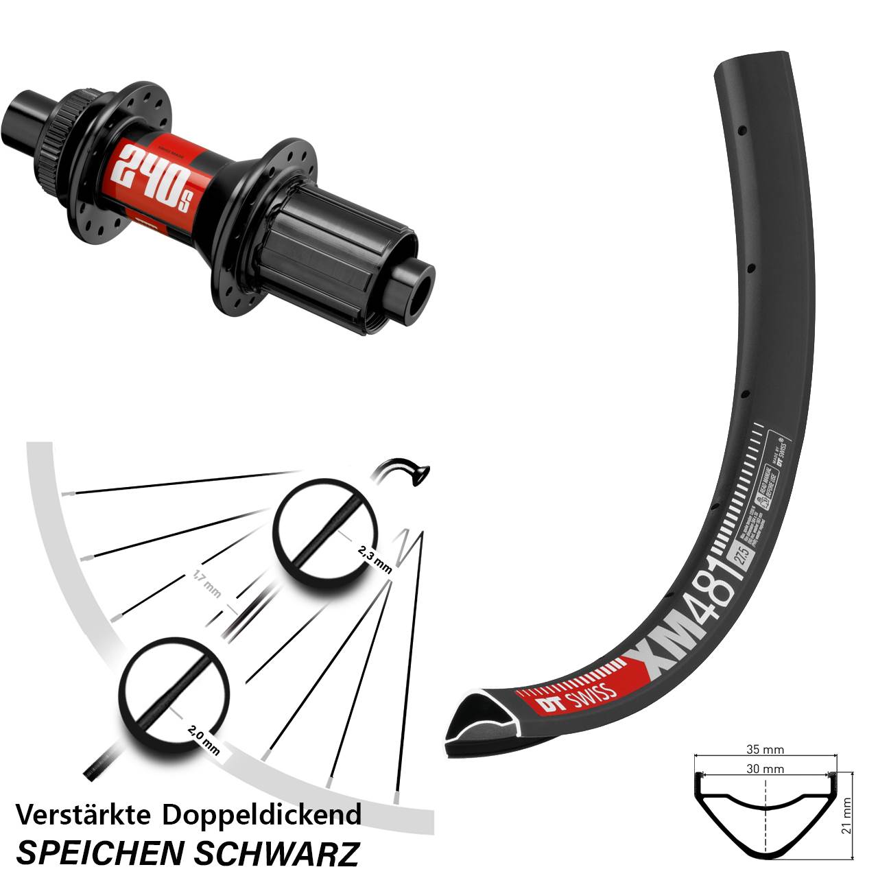 29 Zoll DT Swiss XM 481-240S Hinterrad Centerlock 12x148 8-11 fach