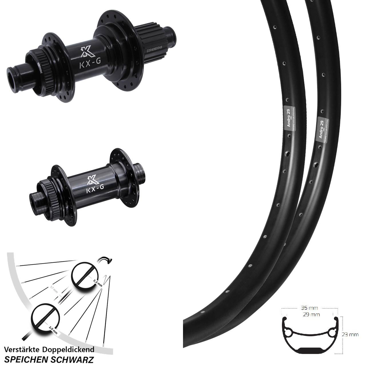 Ryde Andra 29 KX-GS Heavy Duty Zoll Centerlock Laufradsatz 15x100 12x142 Micro Spline