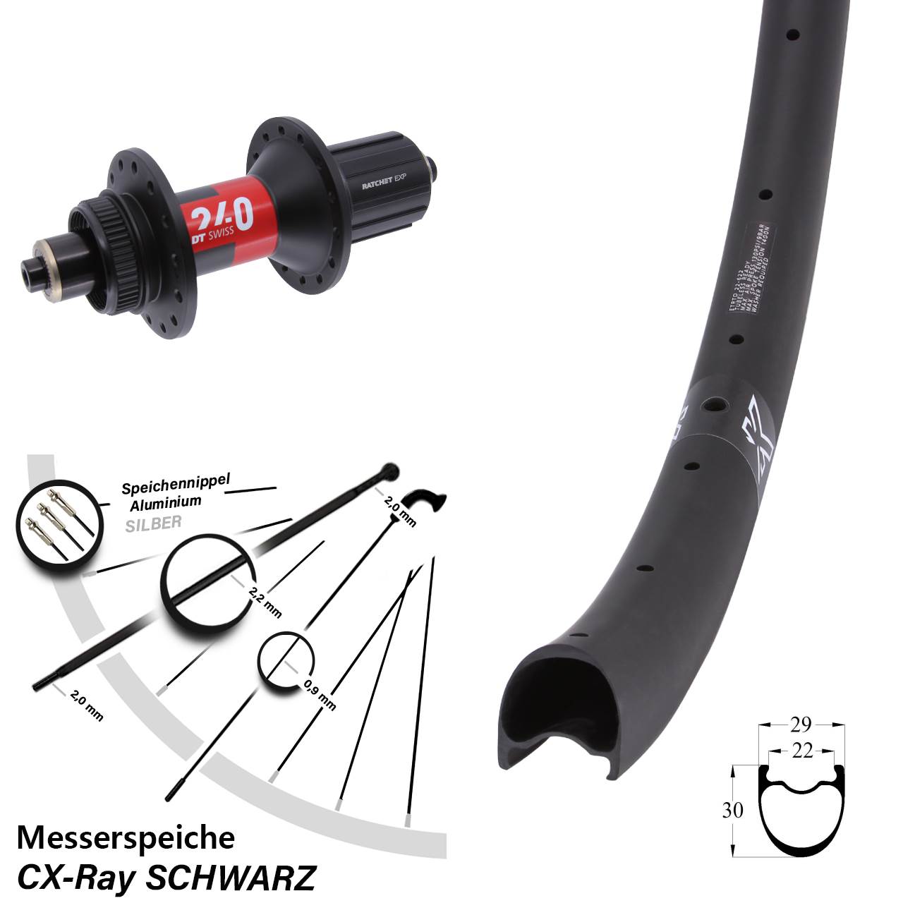 Hinterrad QR 28-29 Zoll KX-RC Gravel Carbon DT Swiss 240 11-12 fach CX-Ray