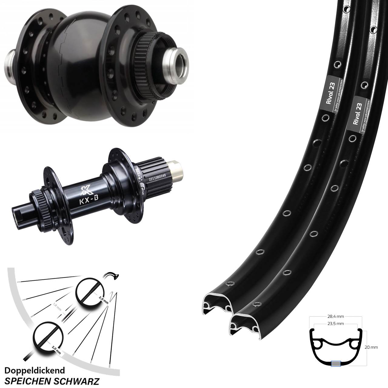 650B Ryde Rival 23 KX-B SON 28 Boost Disc Laufradsatz 12x110/148 Micro Spline