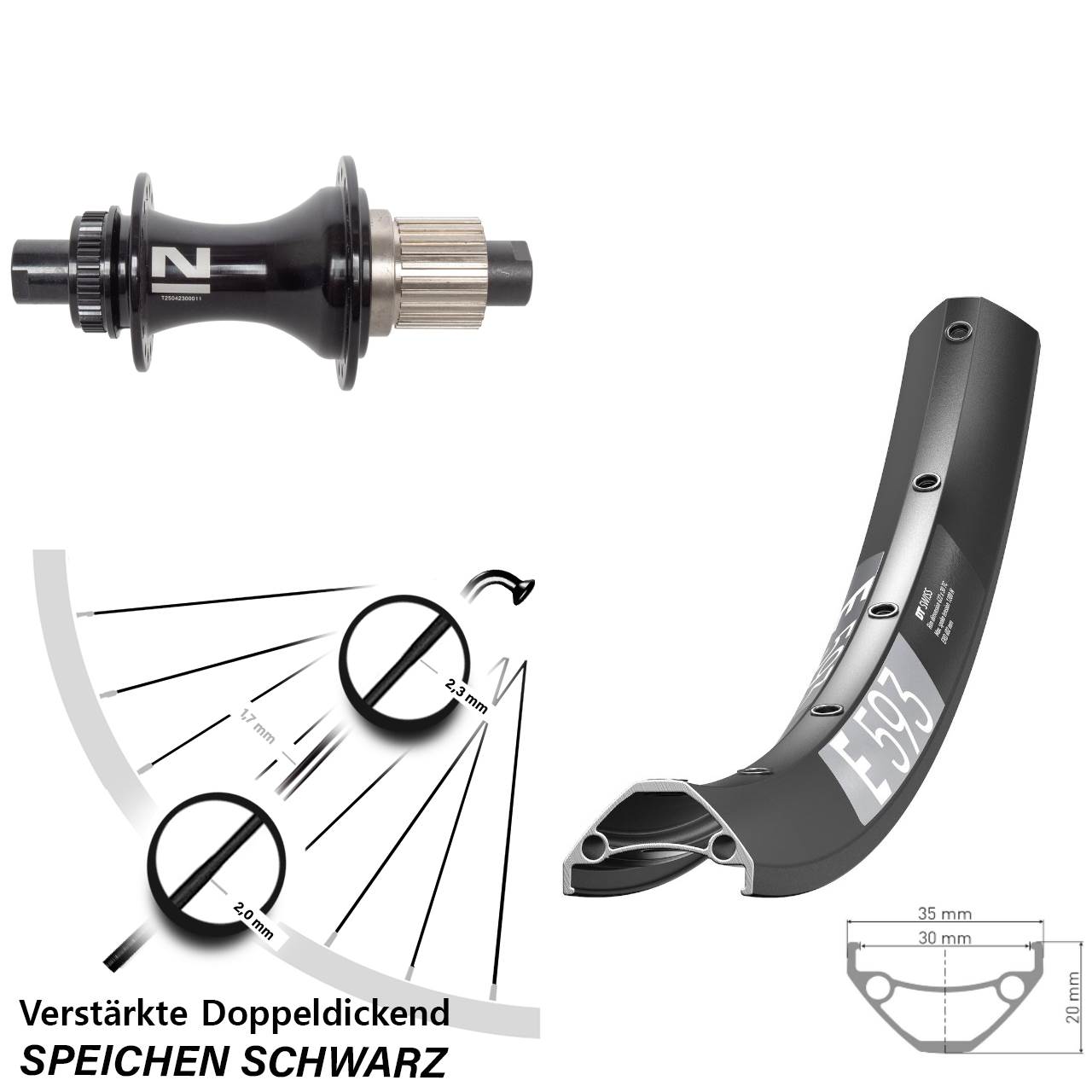 DT Swiss E 593 Novatec D462SB 29 Zoll Disc Hinterrad 12x148 Micro Spline