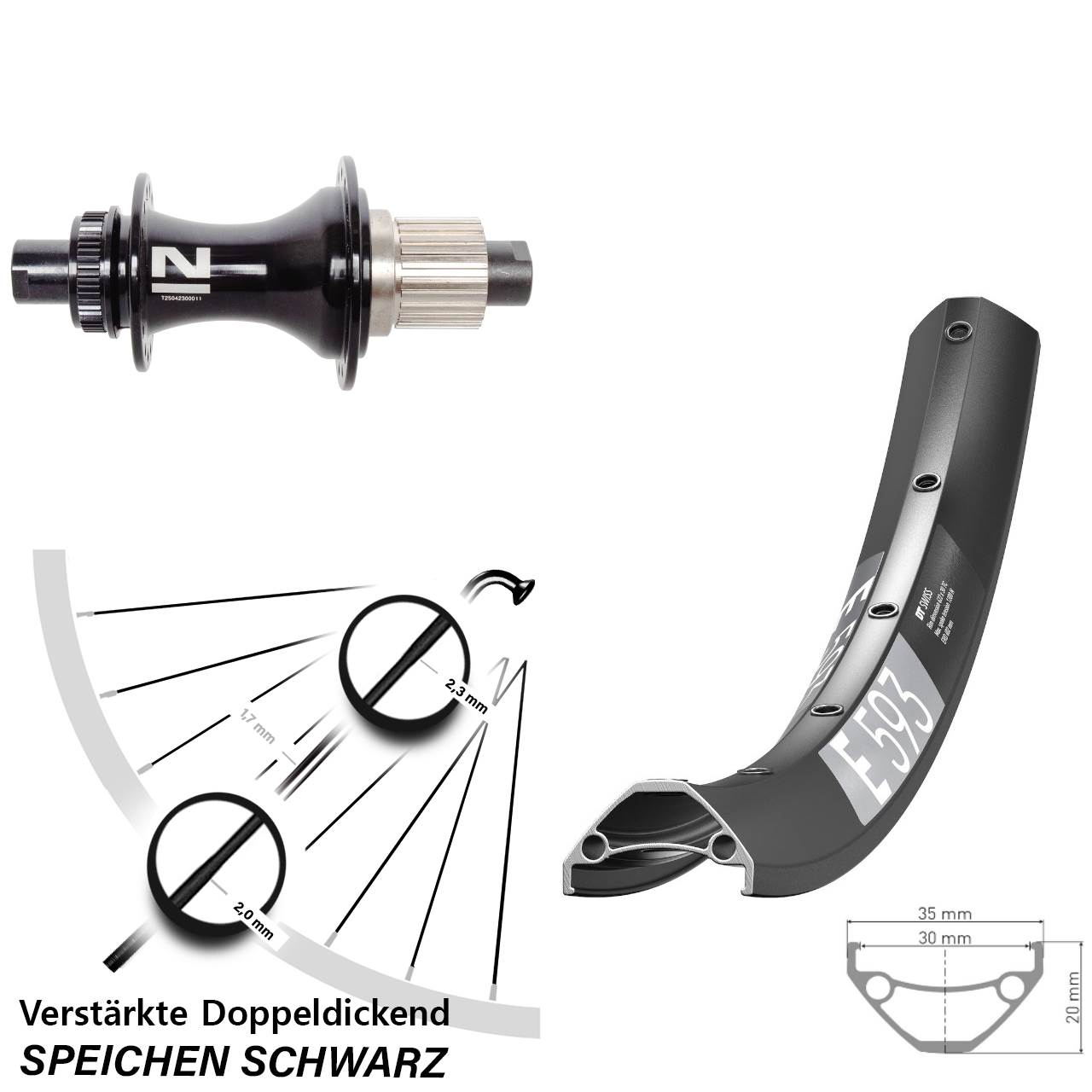 DT Swiss E 593 Novatec D462SB 29 Zoll Disc Hinterrad 12x148 Micro Spline