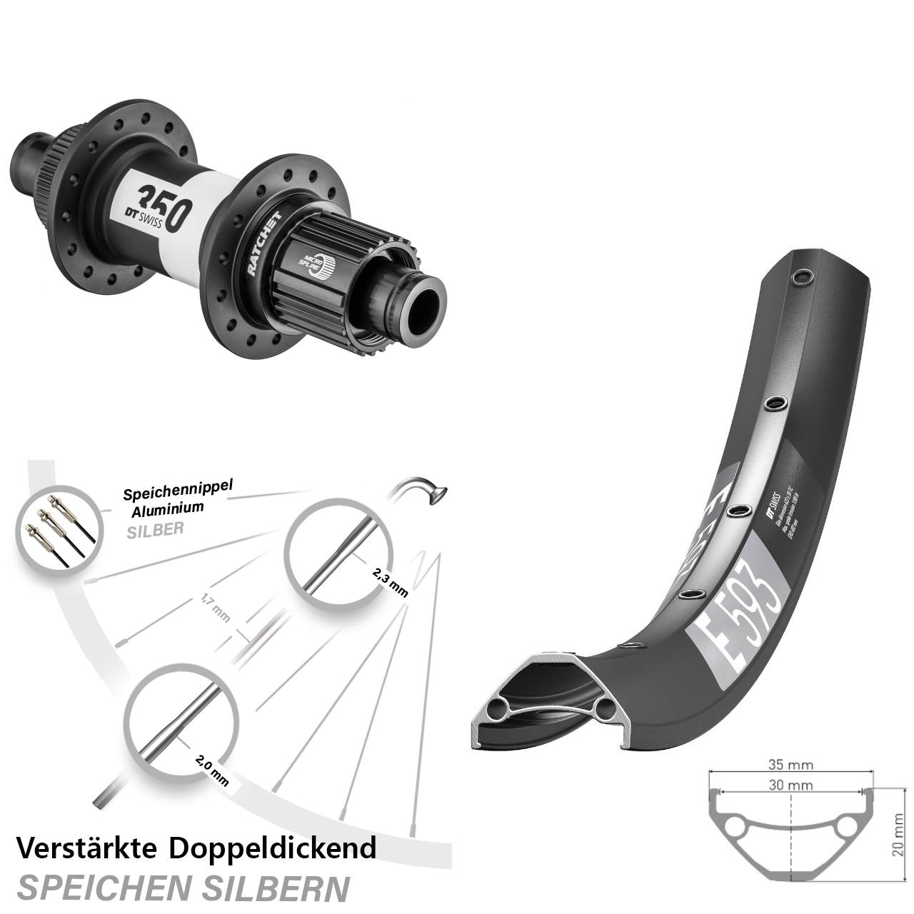 DT Swiss E593 350 Ratchet 36 29 Zoll Centerlock Hinterrad 12x148 Boost Micro Spline