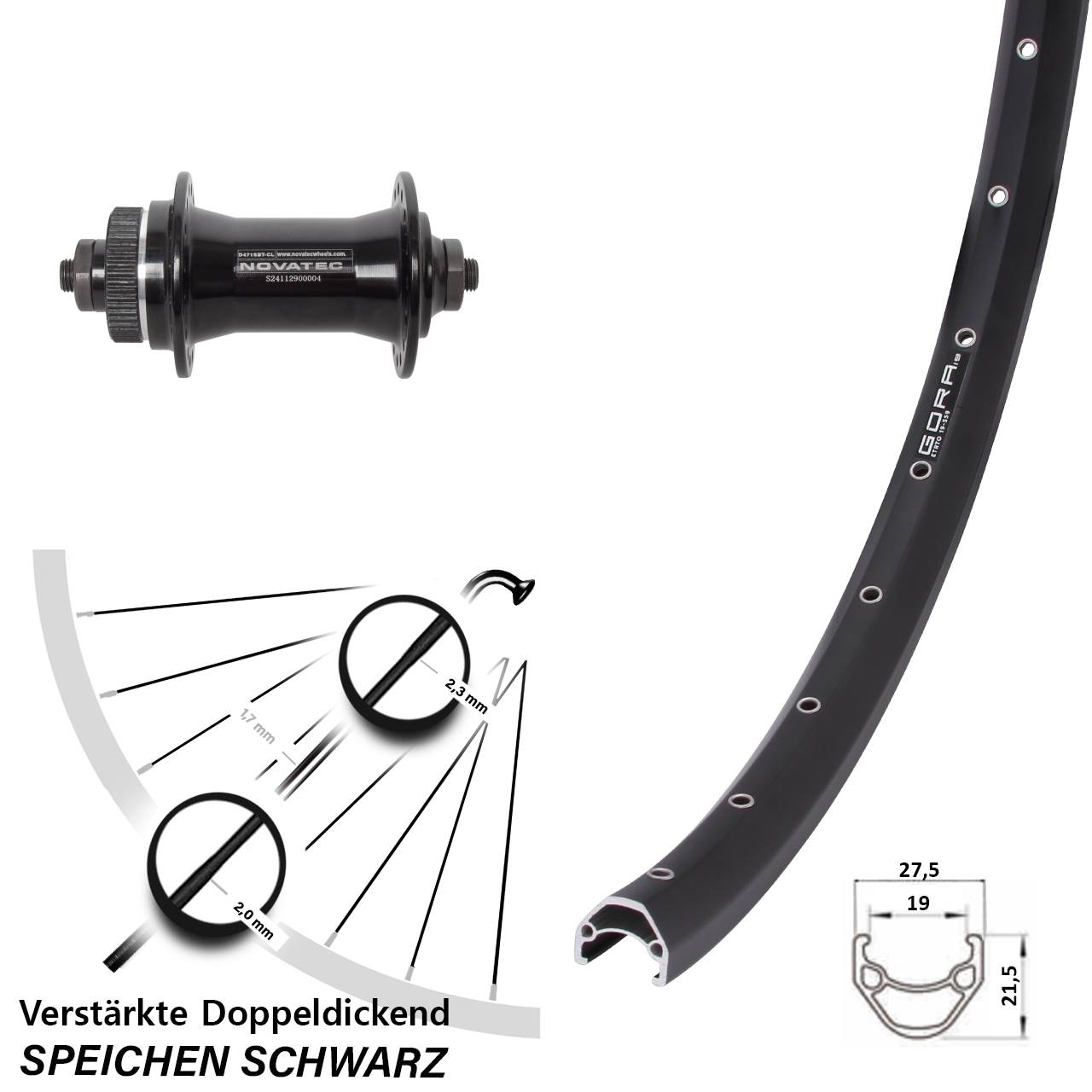 Disc Laufrad für Schnellspanner 26 Zoll Gora 19 Novatec D471