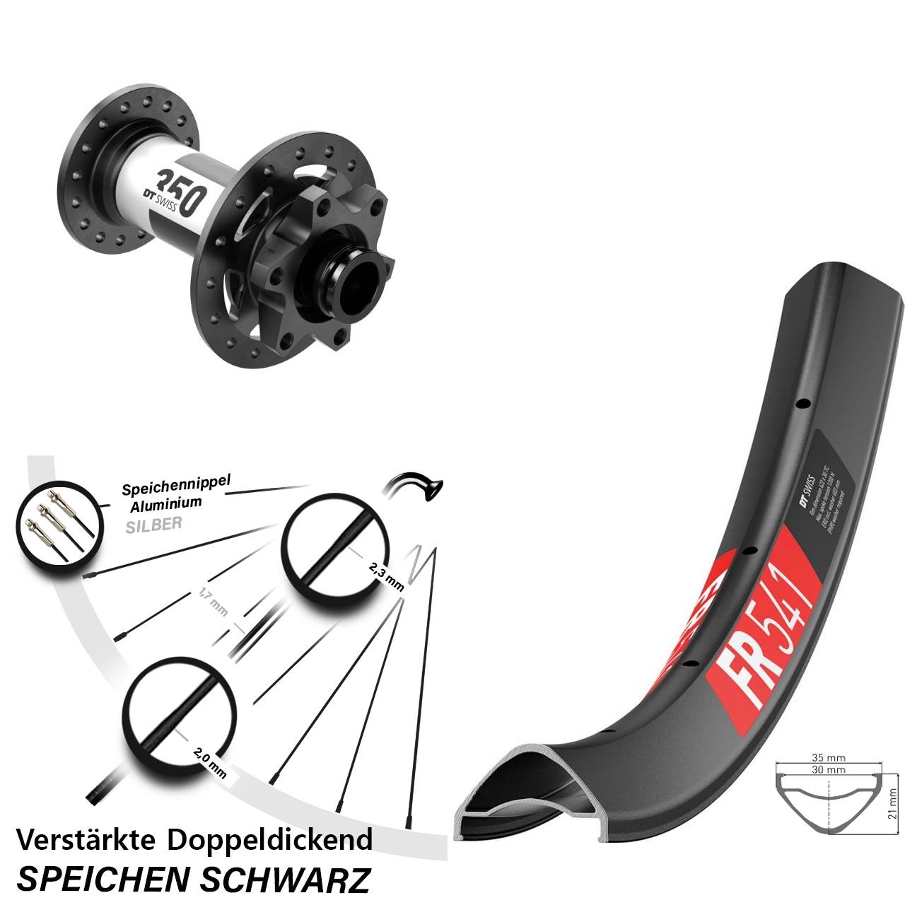 6-Loch Vorderrad 29 Zoll DT Swiss FR 541-350 15x110 Boost