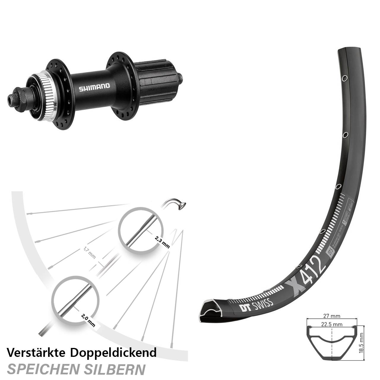 29 Zoll DT Swiss X412 Shimano FH-M4050 Disc Hinterrad für Schnellspanner 8-11 fach HG