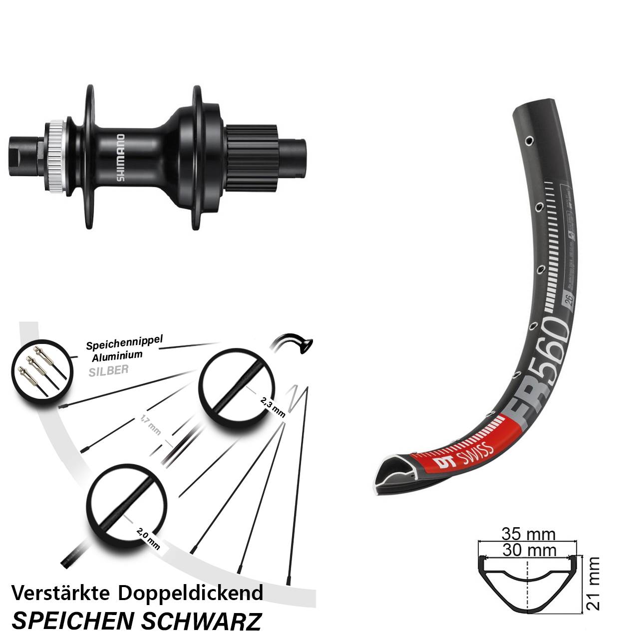 Hinterrad Centerlock 12x142 26 Zoll DT Swiss FR 560 Shimano FH-MT510 Micro Spline