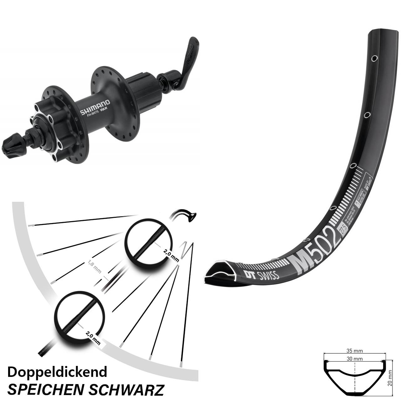 27,5 Zoll Hinterrad DT Swiss M502 Shimano Alivio