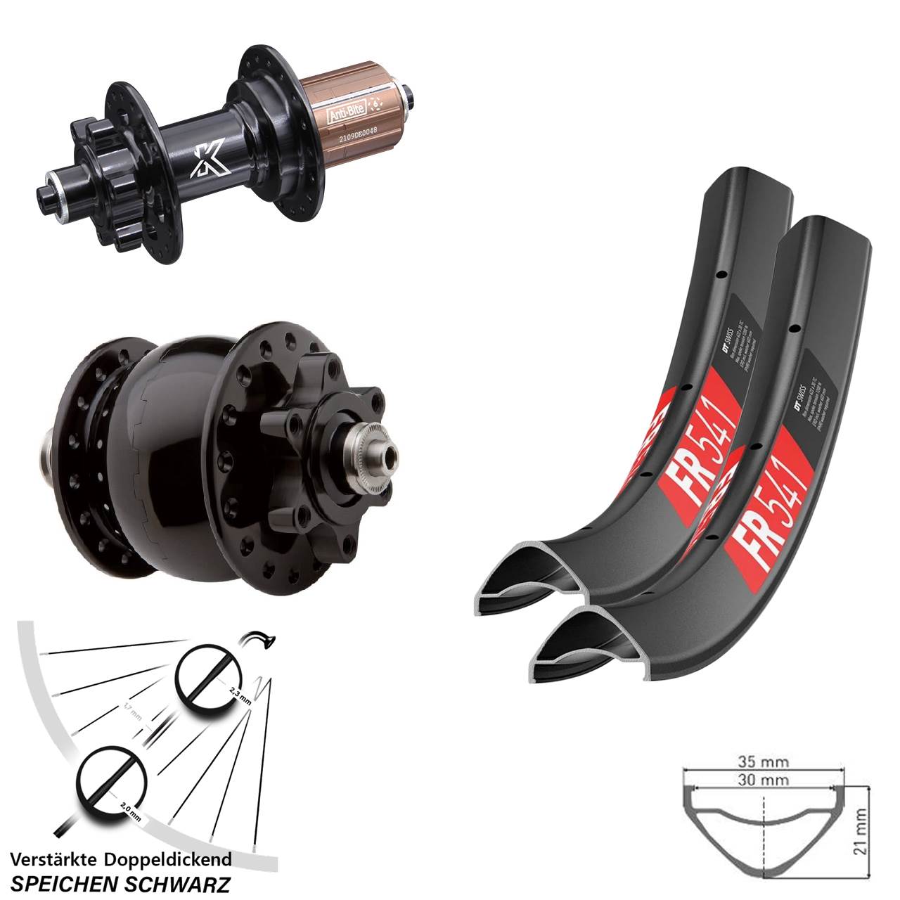 Disc Laufrad-Satz für Schnellspanner 29 Zoll DT Swiss FR541 KX-M SON 28 8-12 fach