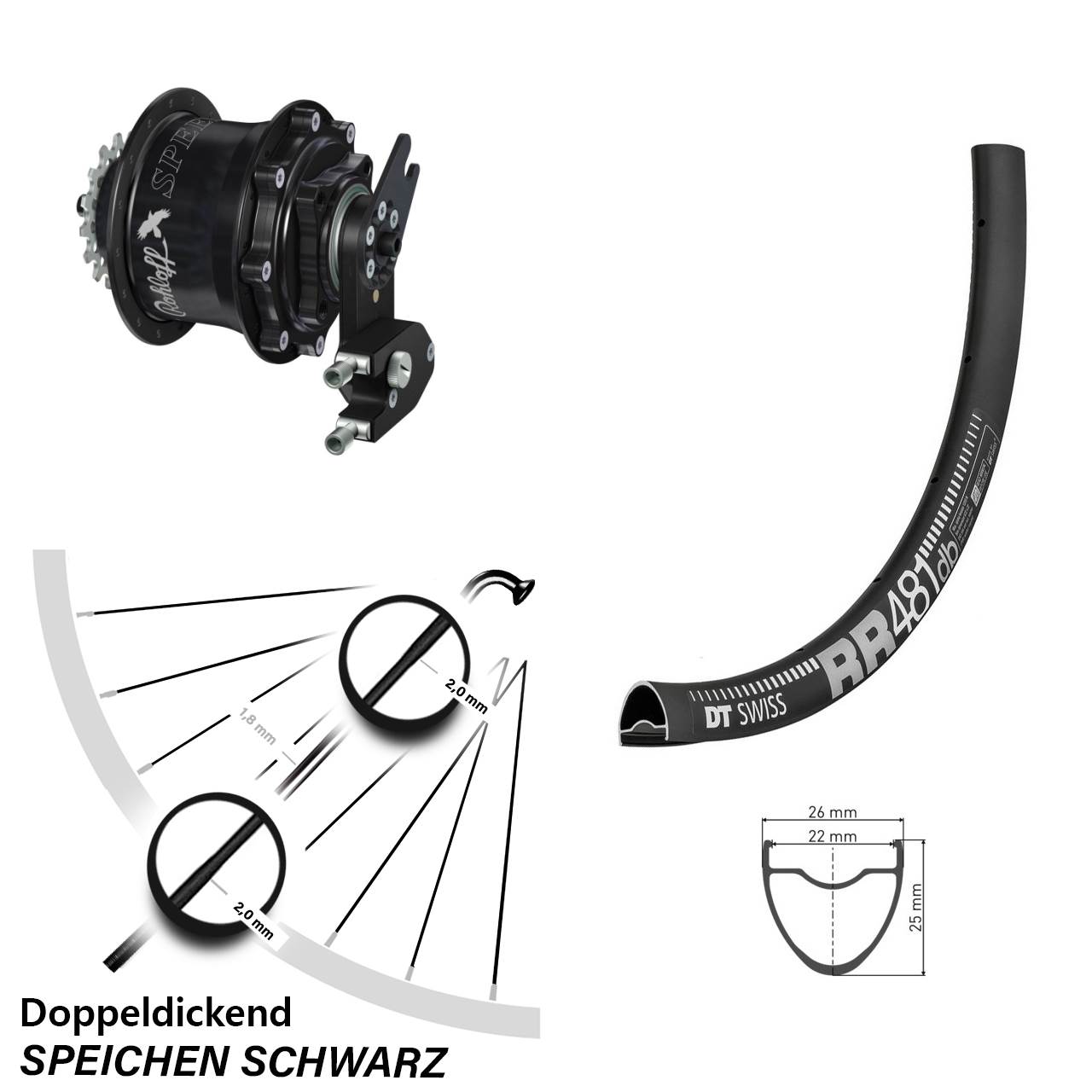 28 Zoll DT Swiss RR481 Rohloff CC DB OEM2 Tandem schwarz