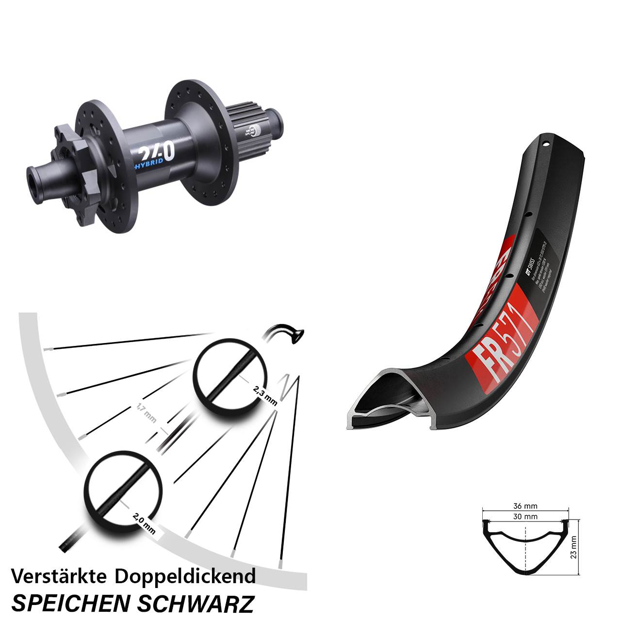 27,5 Zoll DT Swiss FR571 Hybrid 240 Disc Laufrad 12x148 Shimano Micro Spline
